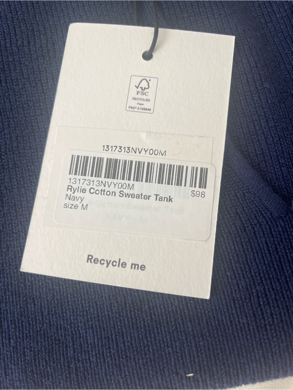 Reformation Rylie Navy Square-Neck Ribbed Tank Top BNWT - Picture 3 of 6